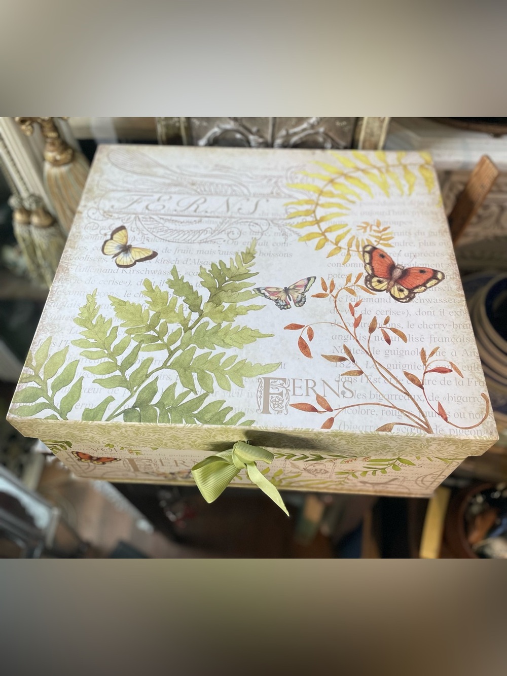 Susan Winget fern & butterfly large storage box